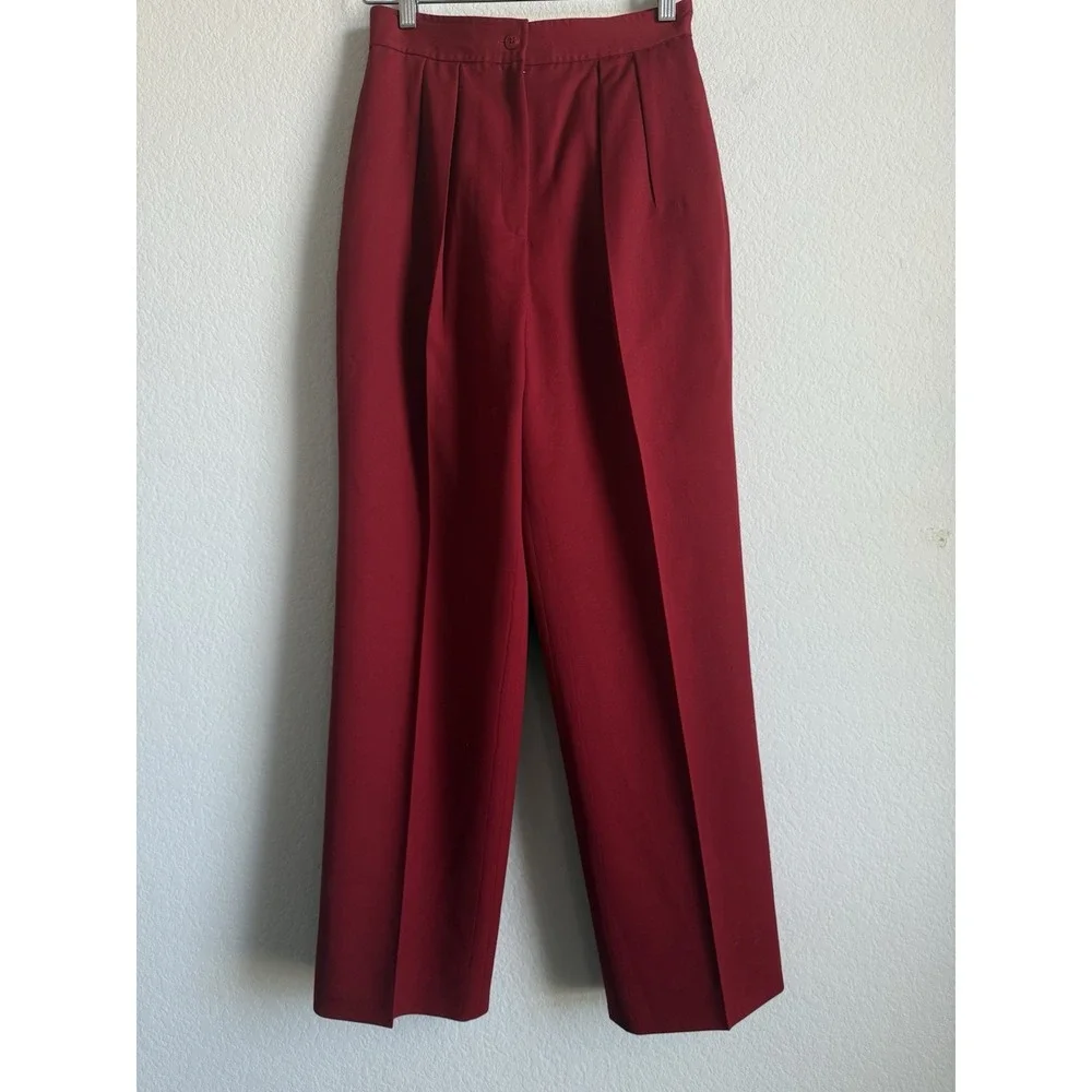 Carlisle Pleated Red Trouser Pant Women 6 Wool‎ Retro Classic Career Office Work